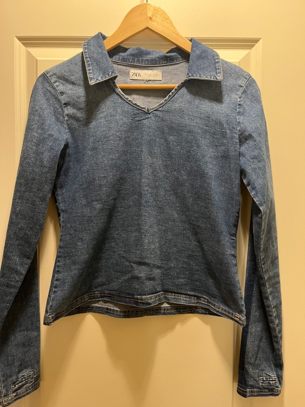 Zara Denim Collared Long Sleeve Top
